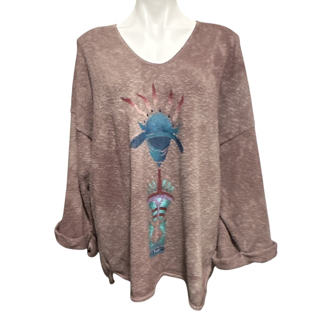 Steel Pony Sweater Women One Size Tan Hand Painted Vintage Art to Wear V-Neck
